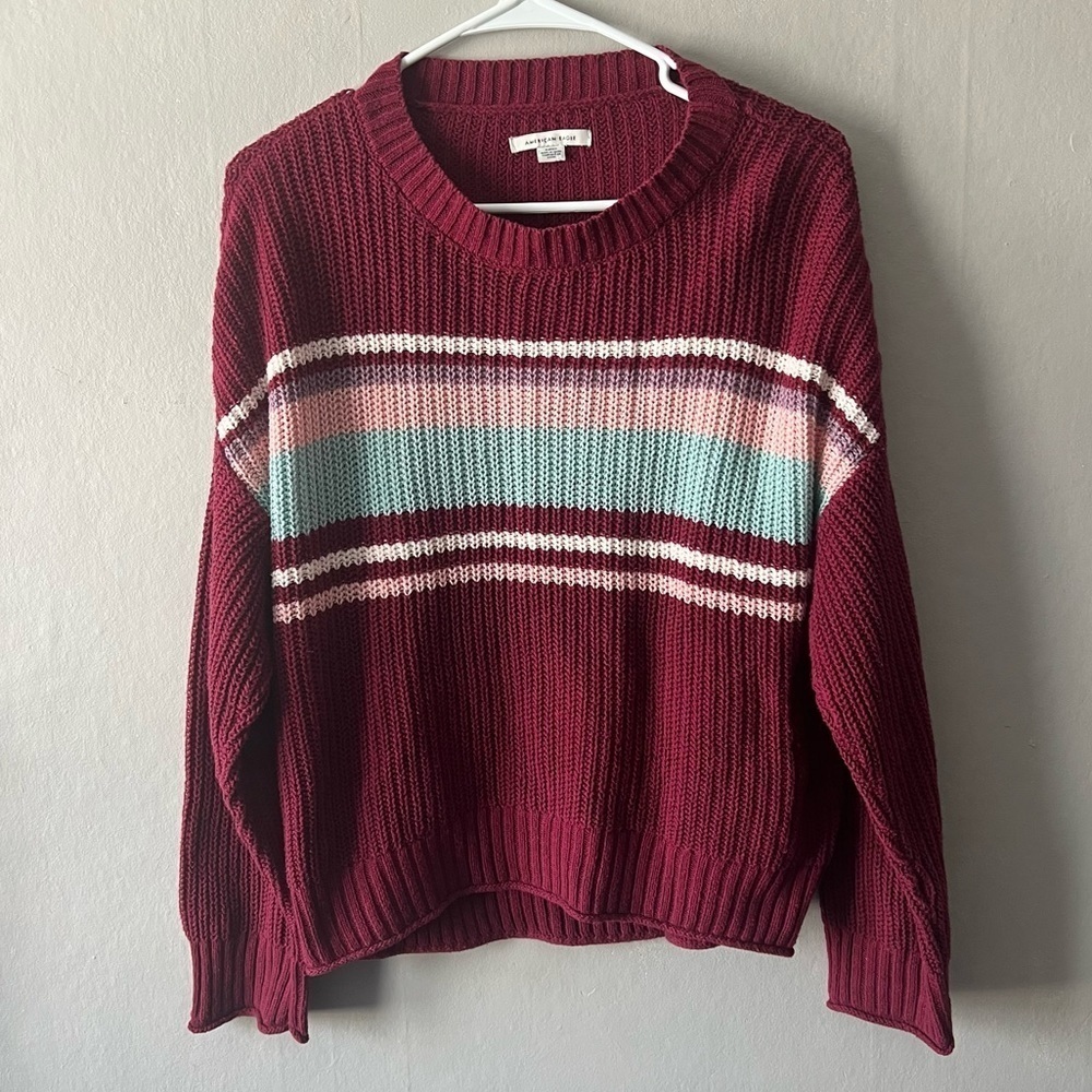 American Eagle Red Striped Knit Sweater Size Small